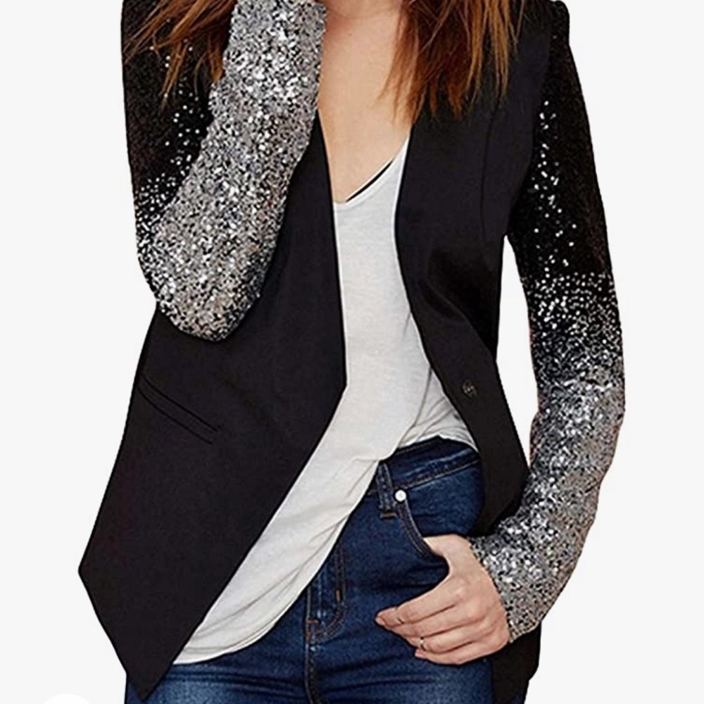 Haoduoyi black jacket with sequins sleeves